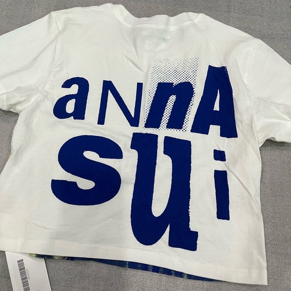 [S] Anna Sui & UO Cropped Tee CC Graphic Crop Top with Blue and Yellow Design - Picture 6 of 8